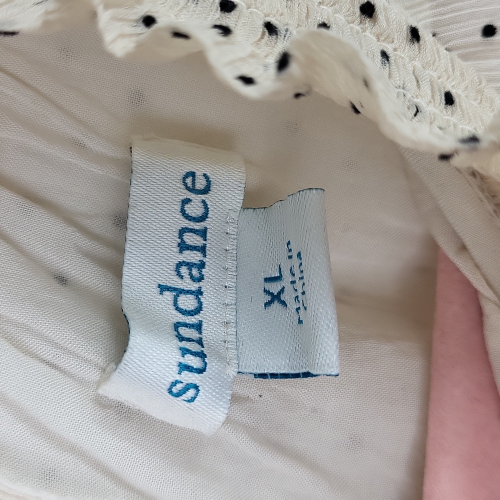Sundance ‘Gentle Days’ 100% Silk Chiffon Ivory and Black Polka Dot Blouse. XL - Picture 8 of 11